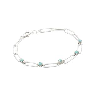 925 Sterling Silver Round Paperclip Bracelet with Sleeping Beauty Turquoise Approx 7.5inch 