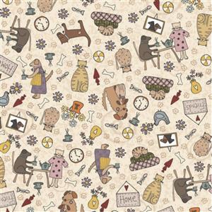 Lynette Anderson Good Boy and Kitty Collection Cream Fabric 0.5m