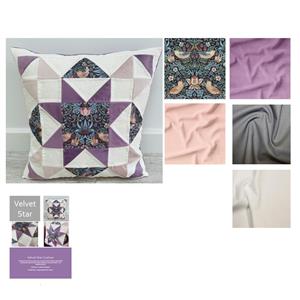 Delphine Brooks' Morris Strawberry Thief Velvet Patchwork Duo Cushion Kit: Instructions, Velvet F8 x 3 & Plain 0.5m