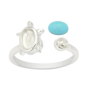 925 Sterling Silver Turtle Spinning Adjustable Fidget Oval Ring (To Fit 6x4 Gemstone ) with Sleeping Beauty Turquoise, Approx 9x8mm