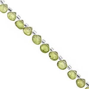 20cts Arizona Peridot Top Side Drill Faceted Heart Approx 4 to 5mm, 20cm Strand with Spacers
