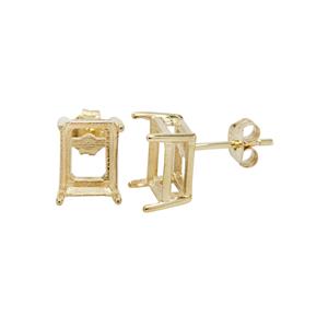 Gold Plated 925 Sterling Silver Octagon Earrings Mount (To fit 9x7mm gemstones) - 1Pair