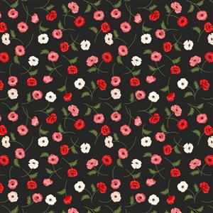 Lewis & Irene Poppies Collection Multi Poppies Dark Fabric 0.5m