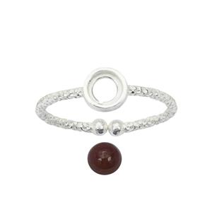 925 Sterling Silver Round Shaped Birthstone Adjustable Rings Mount With Ruby, Approx 5mm
