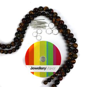 Its the Eye of the; Mixed Tiger's Eye Plain Rounds, Sterling Silver Fine Box Chain, Eye Pins & Halo Beads