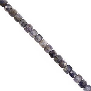 55cts Iolite Faceted Cube Approx 3.50 to 4.50mm, 38cm Strand