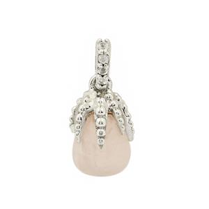  925 Sterling Silver White Topaz Claw With 10x8mm Drop Rose Quartz Pendant Approx 21x9mm
