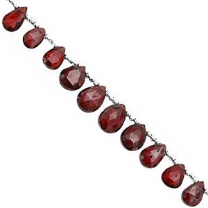 35cts Mozambique Garnet Top Side Drill Graduated Faceted Pear Approx 5x3 to 9x7mm, 18cm Strand with Spacers