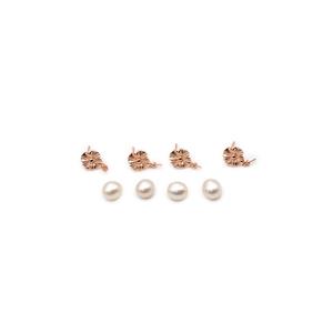 Rose Gold Plated 925 Sterling Silver Flower Earrings With Pearl Pegs & White Freshwater Cultured Drops Approx 7x9.5mm (2 Pairs)