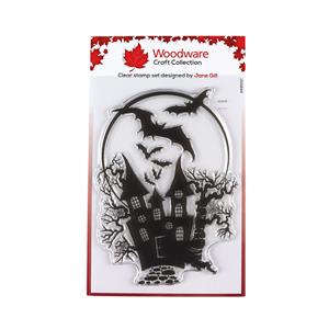 NEW Woodware Clear Singles Haunted House 4 in x 6 in Stamp Set