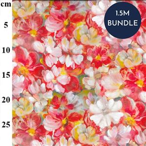 Digital Cotton Lawn Prints Red Floral Fabric Bundle (1.5m)