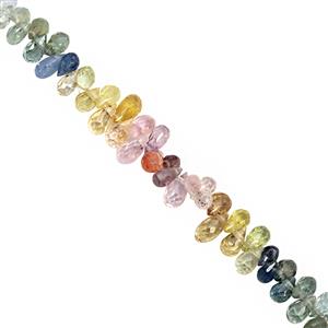 8cts Multi Sapphire Top Side Drill Graduated Faceted Drops Approx 3.5x1.5 to 4x2.5mm, 9cm Strand. 