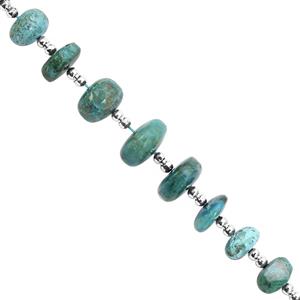65cts Chrysocolla Graduated Smooth Rondelle Approx 5x2 to 13x5mm, 16cm Strand with Spacer 
