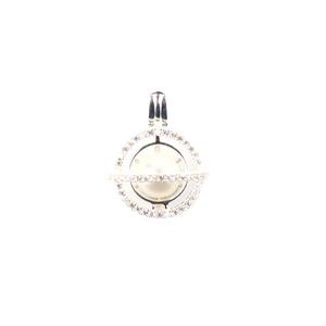 925 Sterling Silver Planet Globe Pendant Cage with White Freshwater Cultured Pearl Approx 7.5mm & White Zircon Aprox 1mm, 1pc