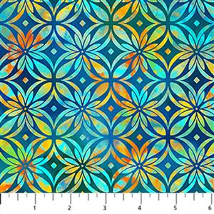 Boho Blooms Collection Large Grid Navy Multi Fabric 0.5m