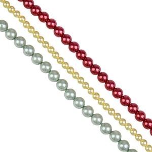 Shell Pearl Bundle, 6mm Fuchsia, 4mm Gold & 6mm Blue