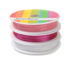 Tiger Tail, Set of 3, Pink, Red and White, 0.38mm Wire, 50m per Colour