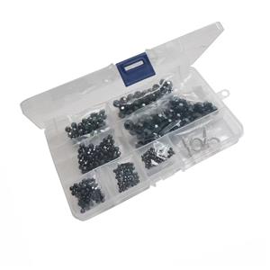 Plastic Storage box containing - Noir AB 3mm Faceted Glass Beads, 50pcs, Noir AB 3.5mm Faceted Glass Beads, 50pcs, Noir AB 4.3mm Faceted Glass Beads, 