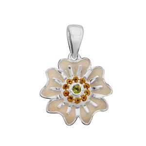 Autumn At Chestnut Close By Mark Smith: 925 Sterling Silver Anemone Pendant With 0.07cts Peridot &  0.14cts Citrine