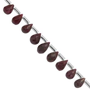 27cts Ruby Faceted Drops Approx 5x3 to 8x5mm, 12cm Strand With Spacers