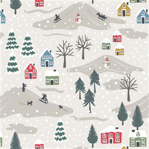Lewis & Irene Snow Day Collection Playful Scenes Cream Fabric 0.5m