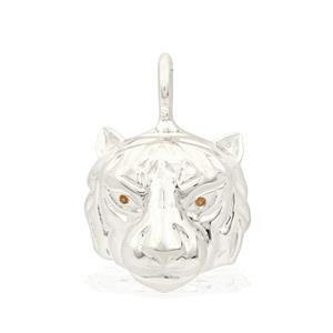 Willow & Tig Collection: Siberian Tiger 925 Sterling Silver Charm Approx 24x17mm With Orange Sapphire