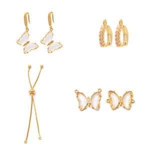 Gold Plated Base Metal Butterfly Crystal Glass Pendant, Earrings, Slider Bracelet (4 pack Butterflies)