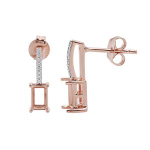 Rose Gold Plated 925 Sterling Silver Octagon Earrings Mount (To fit 6x4mm gemstone) Inc. 0.08cts White Zircon Brilliant Cut Round 0.90mm - 1 Pair