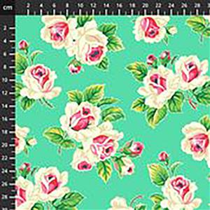 True Kisses Rose Bunch on Green Fabric 0.5m