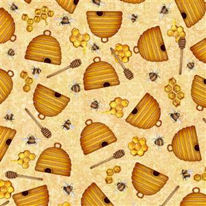 Dan Morris Sweet As Honey Collection Beehives Cream Fabric 0.5m