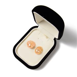 2pc Papaya Freshwater Cultured Baroque Pearl, Approx 13-15x21-22mm, In Black Velvet Box