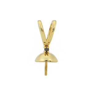 Gold 925 Sterling Silver Rabbit Bail with Peg and Black Diamond Round, Approx 17x5mm
