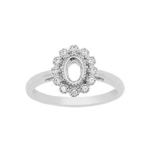 925 Sterling Silver Oval Ring Mount (To fit 6x4mm gemstones) Inc. 0.18cts White Zircon Brilliant Cut Round 1.30mm- 1 Pcs