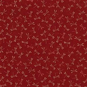 Sevenberry Japanese Dragonflies On Red Fabric 0.5m
