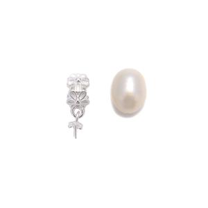 925 Sterling Silver Flower Bail with Peg & White Rice Pearl Approx 7x9mm
