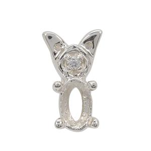 925 Sterling Silver Oval Pendant Mount (To fit 5x3mm Gemstone) Inc. 0.02cts White Zircon Brilliant Cut Round 1.25mm- 1pcs