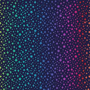 Lewis & Irene Over The Rainbow Black Multi Stars Fabric 0.5m