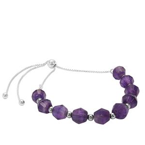 25cts Amethyst Faceted Bicones Approx 6 to 7mm, 925 Sterling Silver Slider Bracelet 