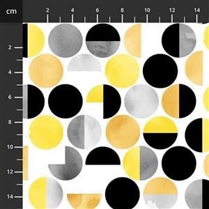 Henry Glass Misty Morning Grey and Yellow Spots Fabric 0.5m
