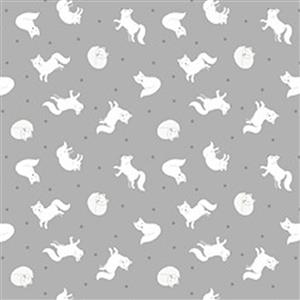 Lewis & Irene Small Things Polar Animals Artic Fox on Silver Fabric 0.5m