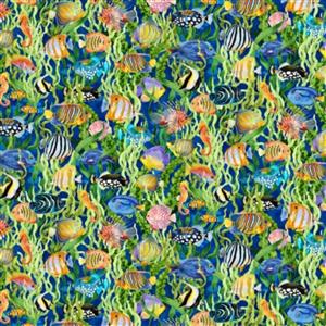 Jason Yenter Calypso III Collection Fish Blue Fabric 0.5m