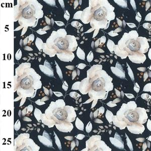 White Rose On Navy Cotton Canvas Prints Fabric 0.5m