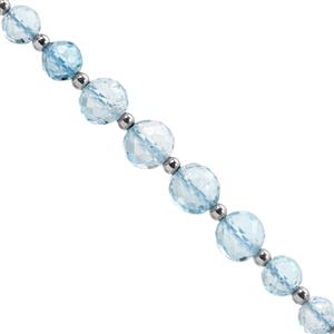 20cts Sky Blue Topaz Faceted Round Approx 4 to 6.5mm 14cm Strands with Hematite Beads Spacers