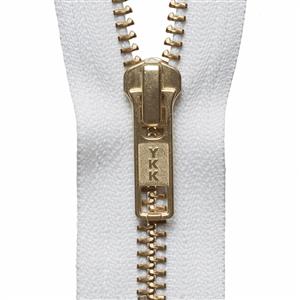 Brass Metal Open End Zip in White 46cm/18.11in