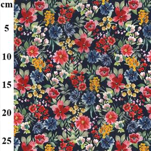 Floral on Navy Cotton Poplin Print Fabric 0.5m