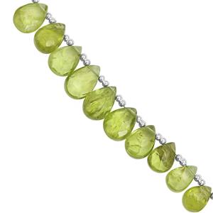 30cts Kashmir Peridot Graduated Faceted Pear Approx 6x4 to 11x7mm, 12cm Strand With Spacers