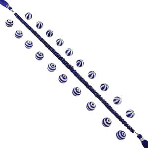 Porcelain Beads - 2x Striped Hand Painted 10 Pcs Packs, 20cm Strand Lapis Lazuli Smooth Rounds