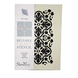 Stencil Up Lasca repeating stencil Gothic style pattern. Adhesive-backed stencil