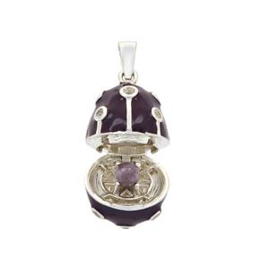 925 Sterling Silver Purple Jade Imperial Egg Pendant with Enamel and White Topaz, Approx 22x13mm 