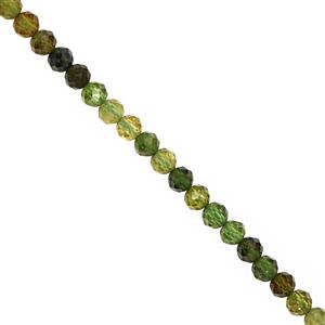 20cts Mix Green Tourmaline Faceted Round Approx 3mm, 28cm Strand